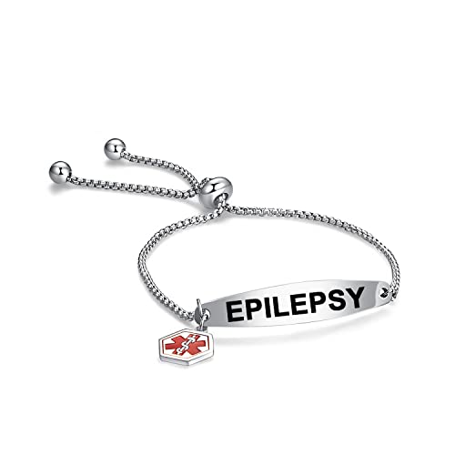 AITENME Medizinische Armband für Damen SOS Notfall Armbandrmbänder aus Edelstahl Alarm ID Verstellbare Slider Armbänder für Frauen Mädchen Mama Freundin Silber von AITENME