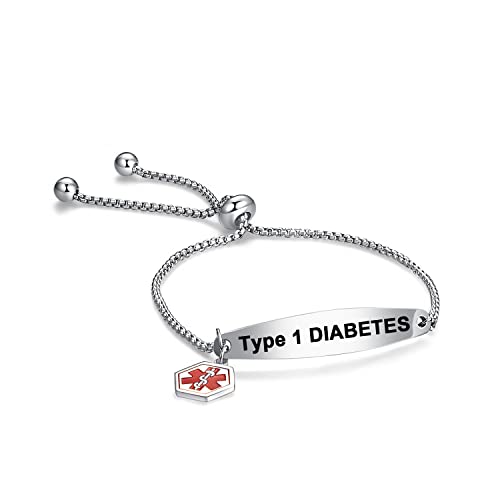 AITENME Medizinische Armband für Damen SOS Notfall Armbandrmbänder aus Edelstahl Alarm ID Verstellbare Slider Armbänder für Frauen Mädchen Mama Freundin Silber von AITENME