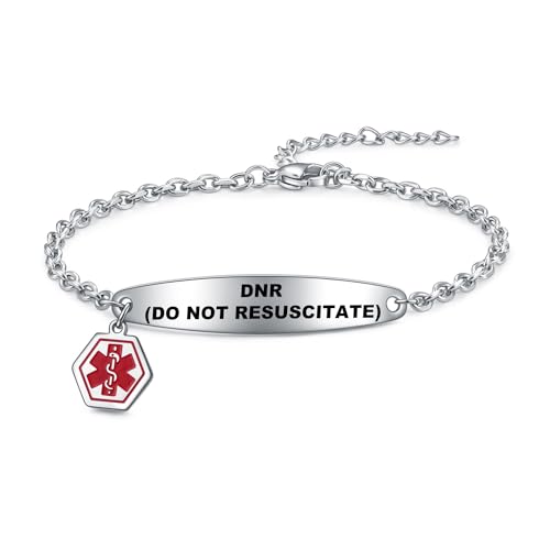 AITENME Medizinischer Alarm Armbänder Damen SOS Damen Medical Armband Edelstahl Armkette Kette Panzerkette (DNR(DO NOT RESUSCIT ATE)) von AITENME