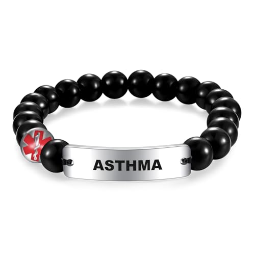 AITENME Medizinisches ID Armband Edelstahl Bend Brand ID für Männer Obsidian Medical Alert Perlen Armband Personalisierte angepasst Asthma von AITENME