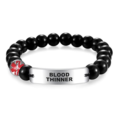 AITENME Medizinisches ID Armband Edelstahl Bend Brand ID für Männer Obsidian Medical Alert Perlen Armband Schmuck Blutverdünner von AITENME