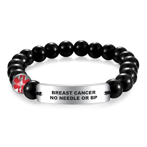 AITENME Medizinisches ID Armband Männer aus rostfreiem Stahl Biege Brand ID Tag Obsidian Medical Alert Perlen Armband Frauen Brustkrebs von AITENME