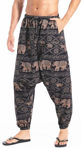 AITFINEISM Herren Baumwolle Baggy Hippie Boho Gypsy Aladin Yoga Haremshose - Braun - Mittel von AITFINEISM