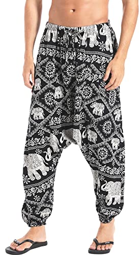 AITFINEISM Herren Baumwolle Elastische Taille Harem Yoga Baggy Genie Hippie Hose - Weiß - X-Groß von AITFINEISM