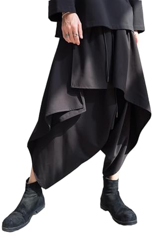 AITFINEISM Herren Casual Drawstring Loose Fit Röcke Aladdin Hippie Harem Harajuku Hosen (Schwarz 3530,XL) von AITFINEISM