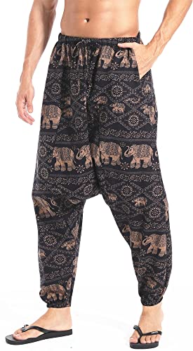 AITFINEISM Herren Harem Hippie Pants Baggy Boho Gemustert Niedriger Schritt Lounge Wide Leg Hose für Yoga Sommer Strand (Stil 6,3XL) von AITFINEISM