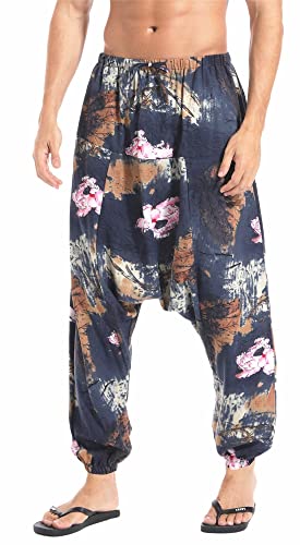 AITFINEISM Herren Harem Hippie Pants Baggy Boho Gemustert Niedriger Schritt Lounge Wide Leg Hose für Yoga Sommer Strand (Stil 3,L) von AITFINEISM