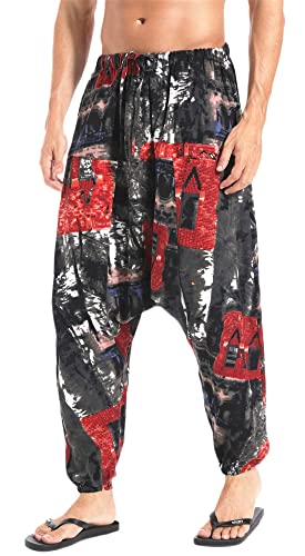 AITFINEISM Herren Harem Hippie Pants Baggy Boho Gemustert Niedriger Schritt Lounge Wide Leg Hose für Yoga Sommer Strand (Stil 4,M) von AITFINEISM