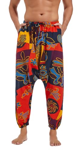 AITFINEISM Männer Haremshose Bequeme Elastische Taille Hosen Mode Einfarbig Casual Yoga Hippies Hosen (Stil Orange,L) von AITFINEISM