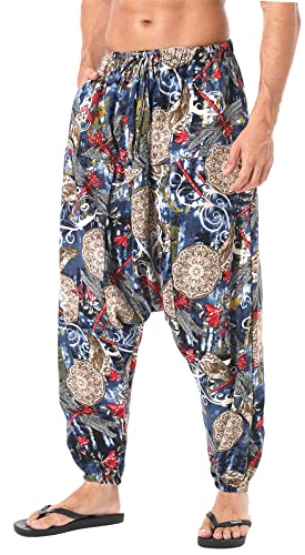 AITFINEISM Herren Harem Hippie Pants Baggy Boho Gemustert Niedriger Schritt Lounge Wide Leg Hose für Yoga Sommer Strand (Stil 2,XL) von AITFINEISM