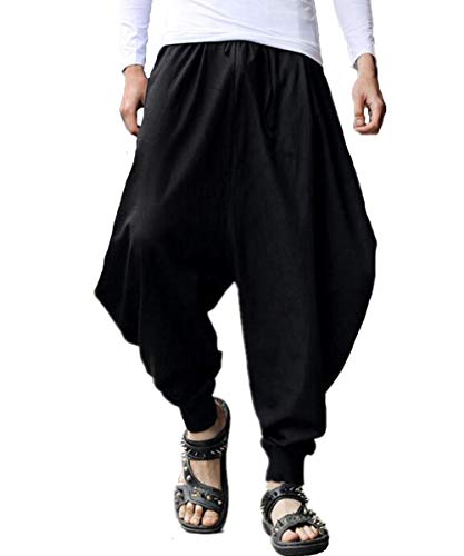 AITFINEISM Männer Haremshose Bequeme Elastische Taille Hosen Mode Einfarbig Casual Yoga Hippies Hosen (Schwarz,XL) von AITFINEISM