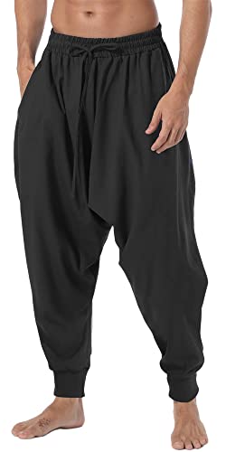 AITFINEISM Männer Haremshose Bequeme Elastische Taille Hosen Mode Einfarbig Casual Yoga Hippies Hosen (Schwarz 3,S) von AITFINEISM