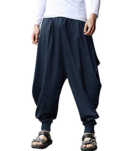 AITFINEISM Männer Haremshose Bequeme Elastische Taille Hosen Mode Einfarbig Casual Yoga Hippies Hosen (Navy,XXL) von AITFINEISM