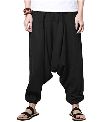 AITFINEISM Männer Haremshose Bequeme Elastische Taille Hosen Mode Einfarbig Casual Yoga Hippies Hosen (Schwarz 1,4XL) von AITFINEISM