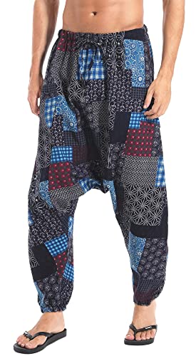 AITFINEISM Herren Harem Hippie Pants Baggy Boho Gemustert Niedriger Schritt Lounge Wide Leg Hose für Yoga Sommer Strand (Stil 1,XL) von AITFINEISM