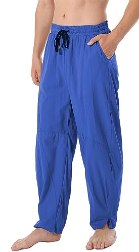 AITFINEISM Herren Casual Leinen Hosen Lose Weites Bein Yoga Leichte Strandhosen (Blau,36) von AITFINEISM