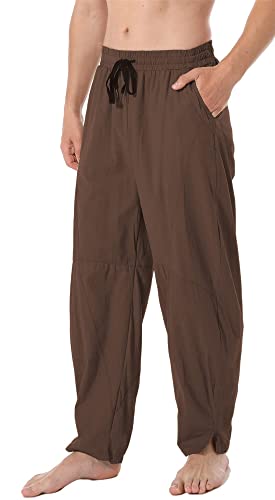 AITFINEISM Herren Casual Leinen Hosen Lose Weites Bein Yoga Leichte Strandhosen (Braun,38) von AITFINEISM