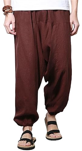 AITFINEISM Herren Tunnelzug Aladin Hippie Haremshose Loose Drop Crotch Hose, Pure Red, XXL von AITFINEISM