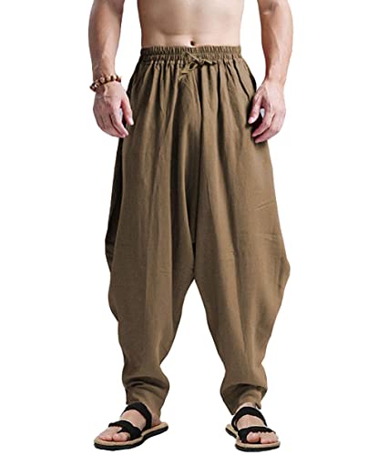 AITFINEISM Männer Haremshose Bequeme Elastische Taille Hosen Mode Einfarbig Casual Yoga Hippies Hosen (Olivgrün,S) von AITFINEISM