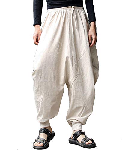 AITFINEISM Männer Haremshose Bequeme Elastische Taille Hosen Mode Einfarbig Casual Yoga Hippies Hosen (Beige,XL) von AITFINEISM