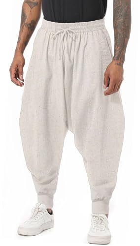 AITFINEISM Männer Haremshose Bequeme Elastische Taille Hosen Mode Einfarbig Casual Yoga Hippies Hosen (Beige 1,3XL) von AITFINEISM