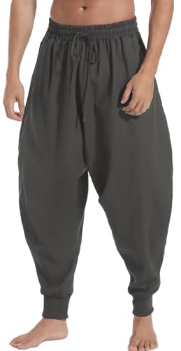 AITFINEISM Männer Haremshose Bequeme Elastische Taille Hosen Mode Einfarbig Casual Yoga Hippies Hosen (Dunkelgrau 1,S) von AITFINEISM