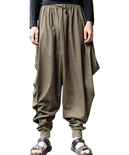 AITFINEISM Männer Haremshose Bequeme Elastische Taille Hosen Mode Einfarbig Casual Yoga Hippies Hosen (Grün,M) von AITFINEISM