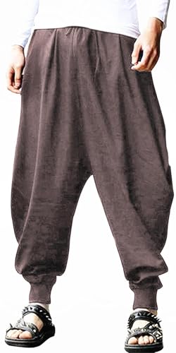 AITFINEISM Männer Haremshose Bequeme Elastische Taille Hosen Mode Einfarbig Casual Yoga Hippies Hosen (Hellbraun,S) von AITFINEISM