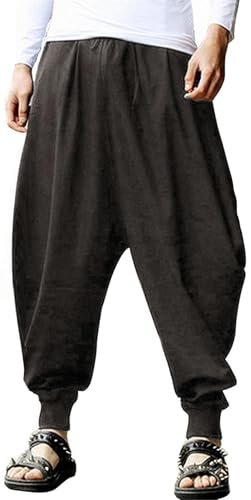 AITFINEISM Männer Haremshose Bequeme Elastische Taille Hosen Mode Einfarbig Casual Yoga Hippies Hosen (dunkelgrau,M) von AITFINEISM