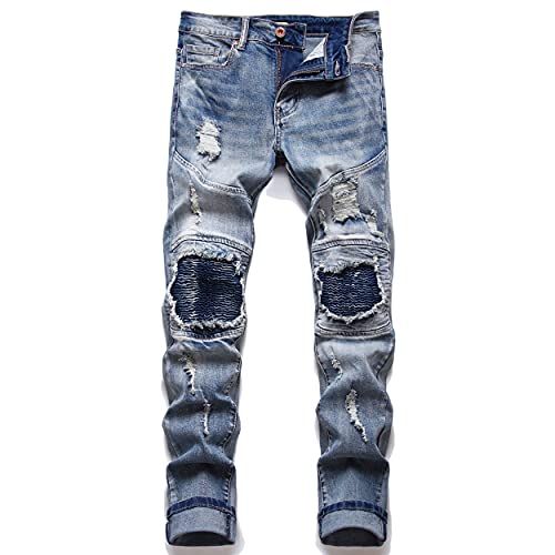 AITITIA Herren Biker Zipper Deco Washed Straight Fit Jeans - - 48 von AITITIA