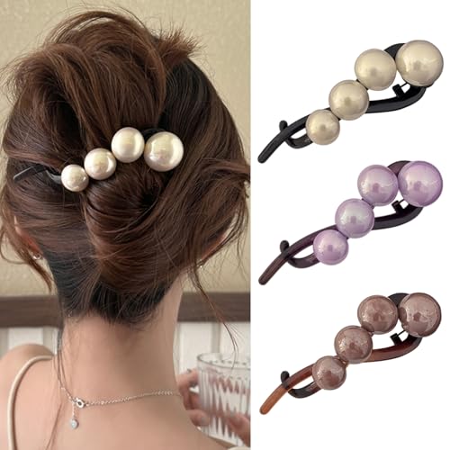 Flache Perlen-Haarspangen, flache Haarklammern für Damen, rosa, flache Haarklammer, weiße Haarklammern, braune Klaue, Haarspange für Damen, Perlen-Haarspangen, französische Haarspangen, von AIUPUOC