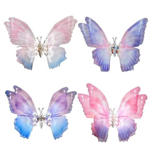 4 Stück Schmetterling Haarspangen Mädchen, 3D Glitzer Farbverlauf Haarschmuck Mädchen Damen Kinder Haarklammern Set, Braut Hochzeit Schmuck Kopfstücke Haar Bun Haar Zubehör von AIVEKAIR