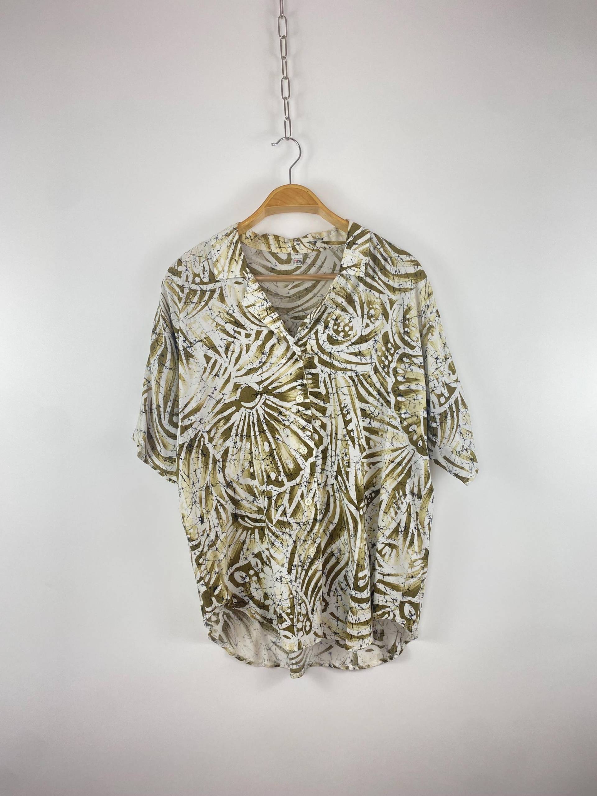Vintage 80S Crazy Pattern Blouse Gold-Colored Abstract Print Tru Blouse | Size M/L von AIVILANE