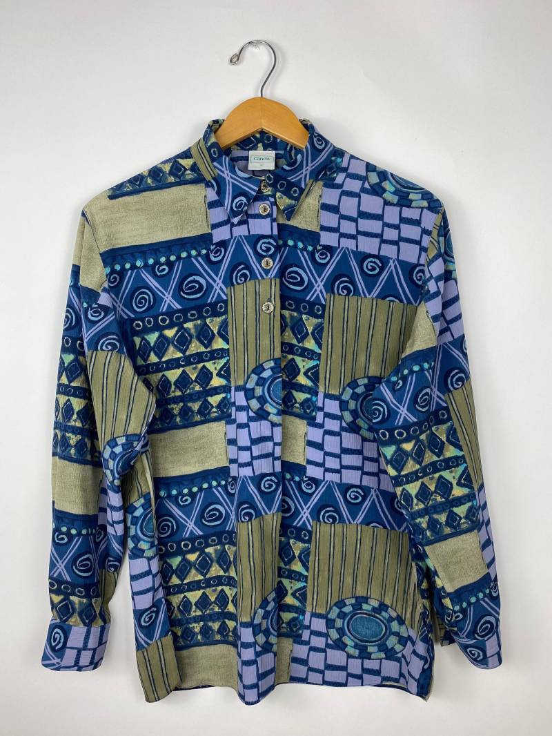 Vintage 90S Crazy Pattern Blouse Abstract Buttons Unisex Canda | Size M von AIVILANE