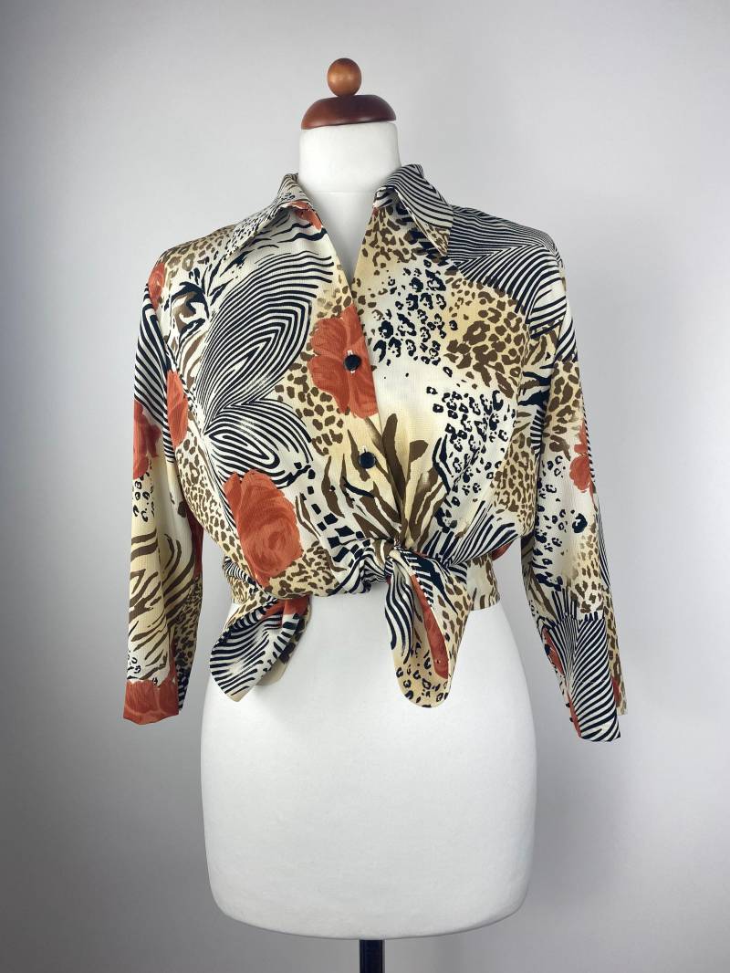 Vintage 90S Blouse Flower Abstract Pattern Frankenwälder Collection | Size M von AIVILANE