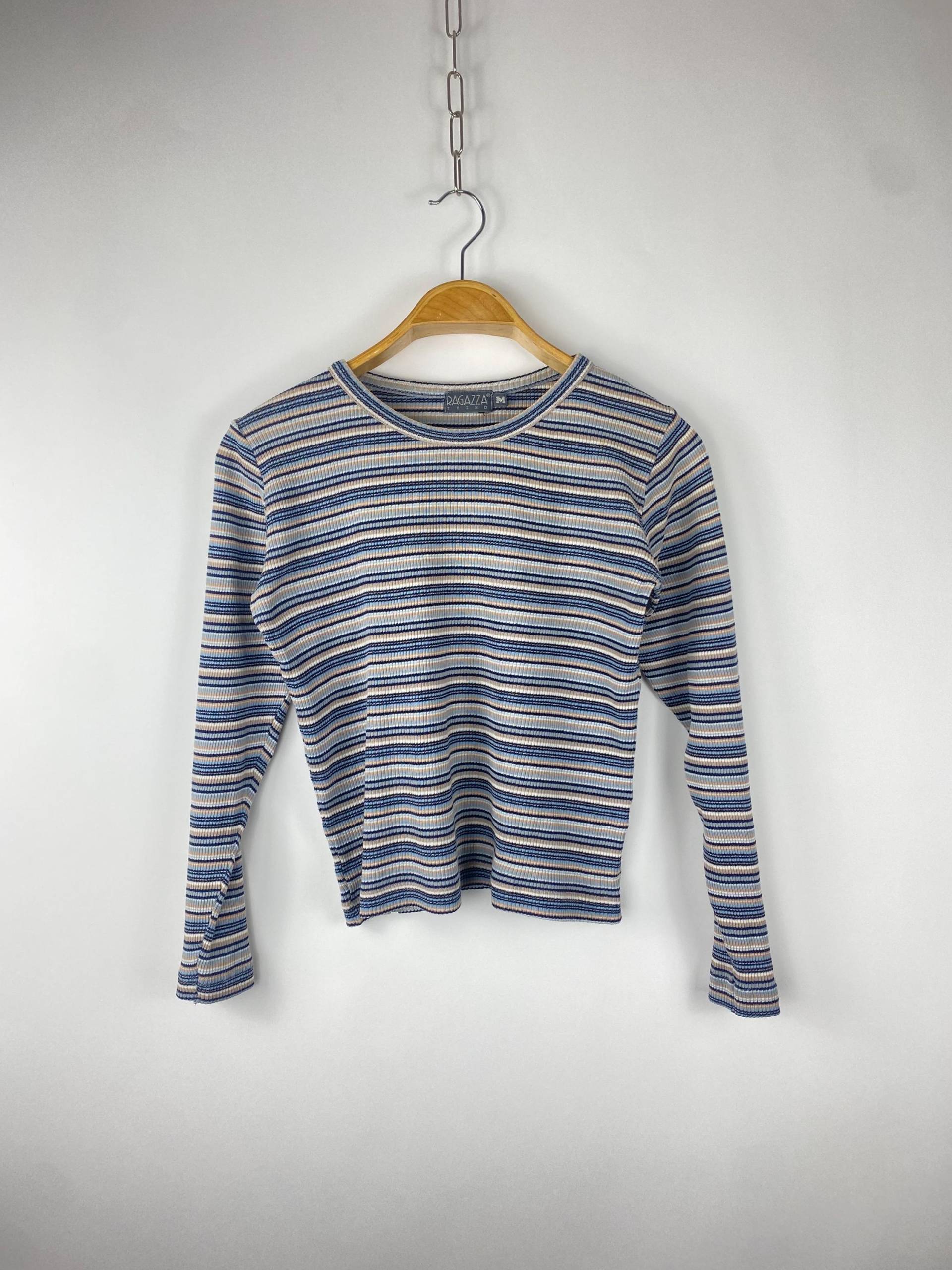 Vintage 90S Rib Shirt Top Ribbed Ringed Striped | Size S von AIVILANE