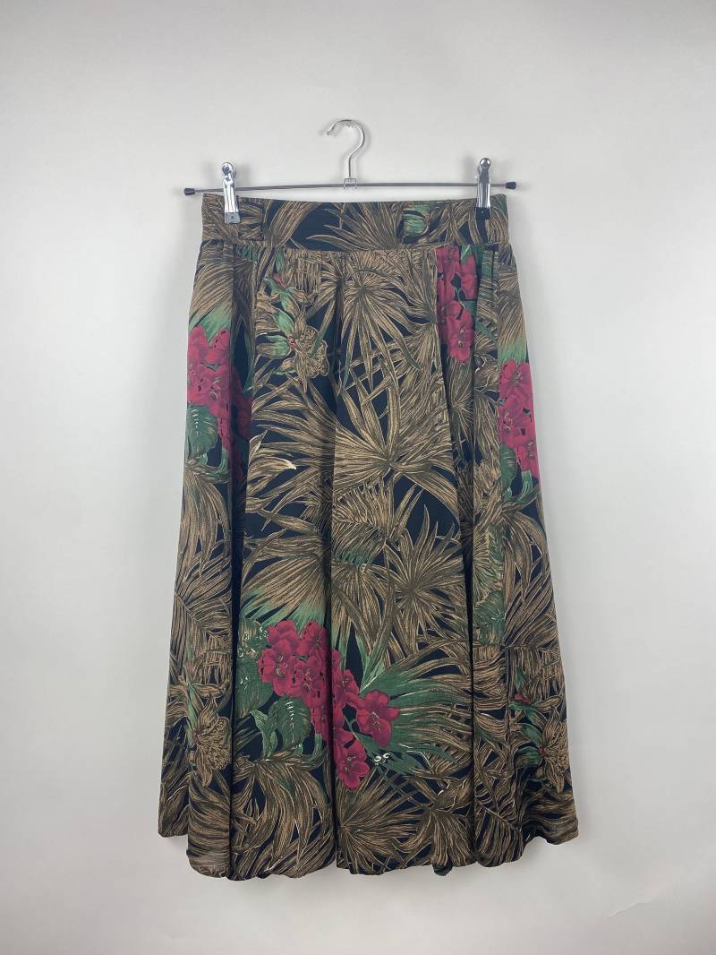 Vintage 90S Skirt Midi Belt Loop Pockets Pink Flowers Boho Hirsch Collections | Size M/L von AIVILANE
