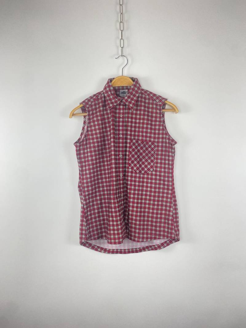 Vintage 90S Y2K Country Blouse Sleeveless Checked Pattern Chequered Red White | Size M von AIVILANE