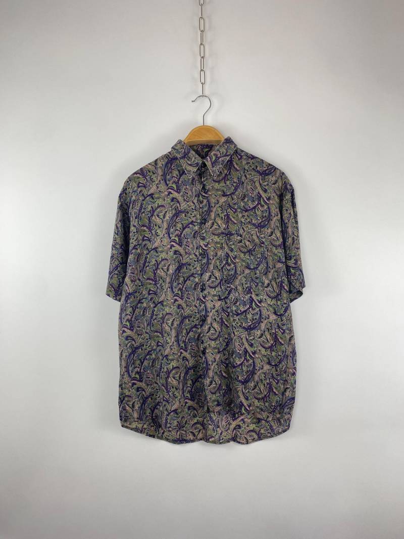 Vintage Shirt Blouse Crazy Pattern Purple Green | Size M/L von AIVILANE