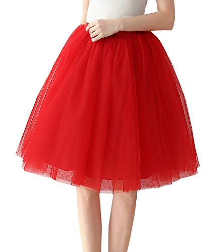 Aivtalk Damen Kurz Retro Rock Hohe Taille Tutu Rock Tüllrock Retro Ballett Blase Petticoat 51er Tutu Unterrock Tütü Crinoline Minirock Reifrock Unterrock Kleid Tüll Underskirt in Rot von Aivtalk