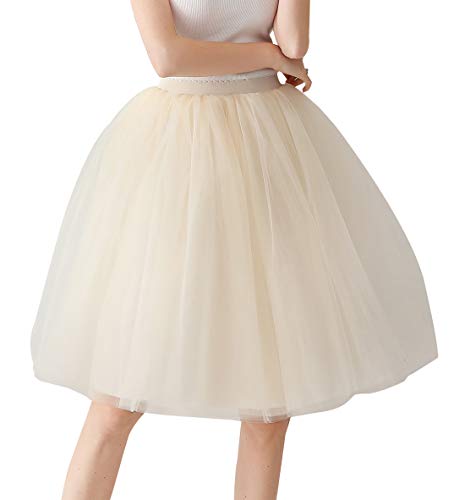 Aivtalk Damen Kurz Retro Rock Hohe Taille Tutu Rock Tüllrock Retro Ballett Blase Petticoat 56er Tutu Unterrock Tütü Crinoline Minirock Reifrock Unterrock Kleid Tüll Underskirt in Champagner von Aivtalk