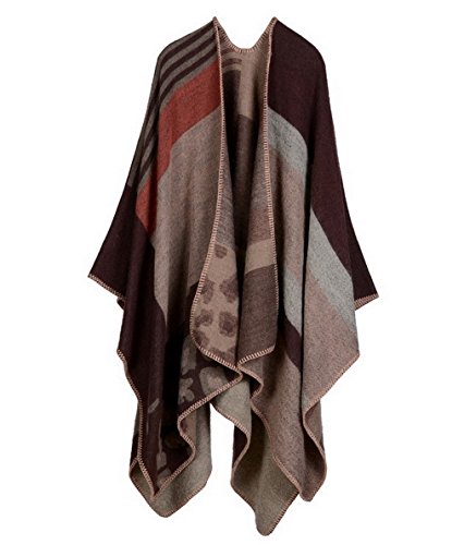 Aivtalk Damen Poncho Cape Schal für Herbst Winter Weich und Warm Patchwork Design Braun 130x155cm von Aivtalk