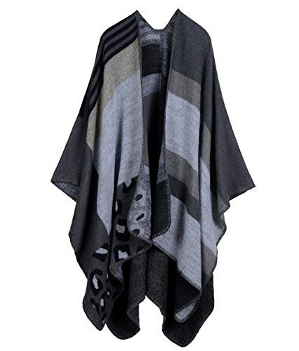 Aivtalk Damen Weich Warm Poncho Cape Schal für Herbst Winter Patchwork Design Elegant und Schick Grau 130x155cm von Aivtalk