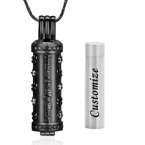 AIWENXI 3D Hundepfote Halskette für Asche Zylindrisch Erinnerungsschmuck Aus Edelstahl Erinnerungen Traueranhänger Für Haustierliebhaber von AIWENXI