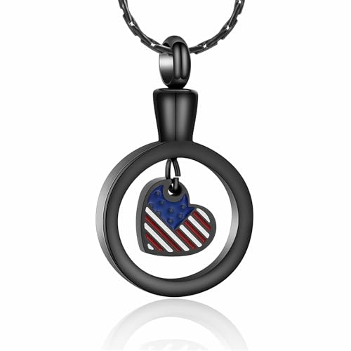 AIWENXI Amerikanische Flagge Asche Halsketten für Männer Frauen Rundring Kremation Schmuck für Asche Edelstahl Haustier Gedenk Asche Anhänger Erinnerungen Geschenke Anhänger von AIWENXI