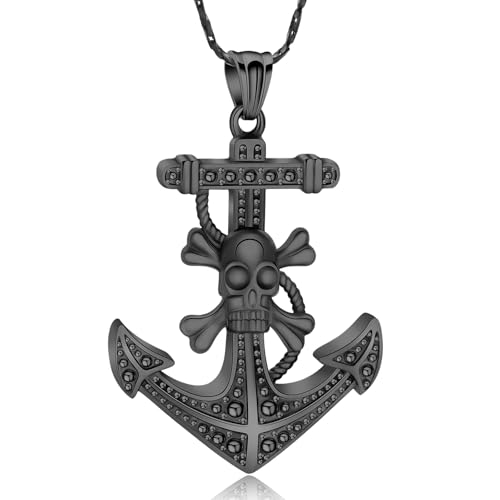 AIWENXI Anker Urne Halsketten für Asche Schädel Kremation Memorial Asche Anhänger Gothic/Punk Stil Erinnerungen Halsketten für Männer Frauen von AIWENXI