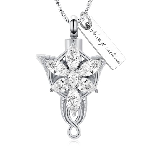 AIWENXI Arwen Elf Prinzessin Urne Halskette für Asche Kristall Blume Gedenkschmuck Edelstahl Erinnerungsanhänger für Frauen mit verstellbarem von AIWENXI
