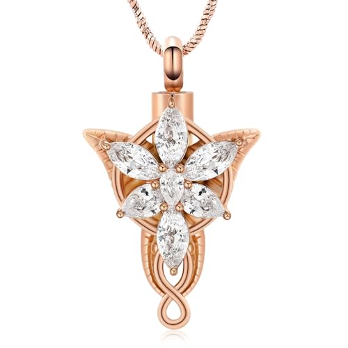AIWENXI Arwen Elf Prinzessin Urne Halskette für Asche Kristall Blume Gedenkschmuck Edelstahl Erinnerungsanhänger für Frauen mit verstellbarem von AIWENXI