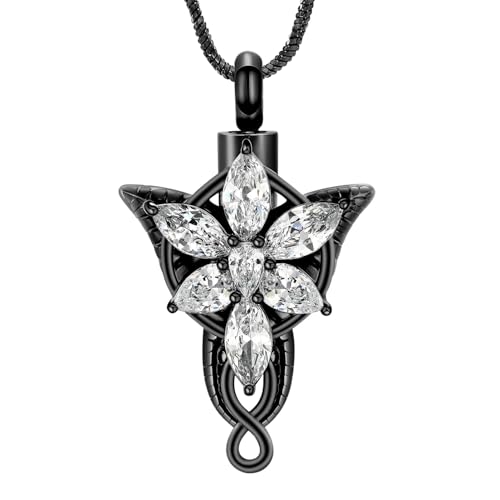 AIWENXI Arwen Elf Prinzessin Urne Halskette für Asche Kristall Blume Gedenkschmuck Edelstahl Erinnerungsanhänger für Frauen mit verstellbarem von AIWENXI