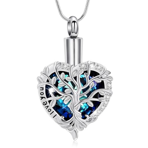 AIWENXI Baum des Lebens Feuerbestattung Schmuck für Asche Herzform Asche Halsketten für Männer Frauen Liebe Ein Andenken Geschenke Gedenkurne Asche Anhänger Schmuck - I love you von AIWENXI